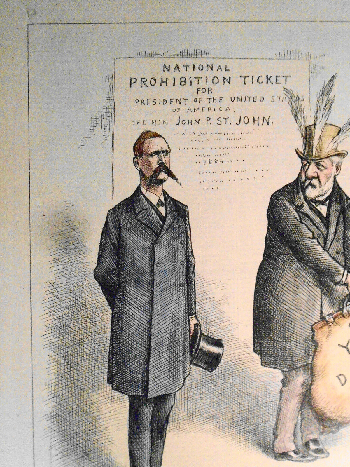 The Teetotal Dodger, by Thomas Nast - Harper's Weekly 1884. Hand-colored.