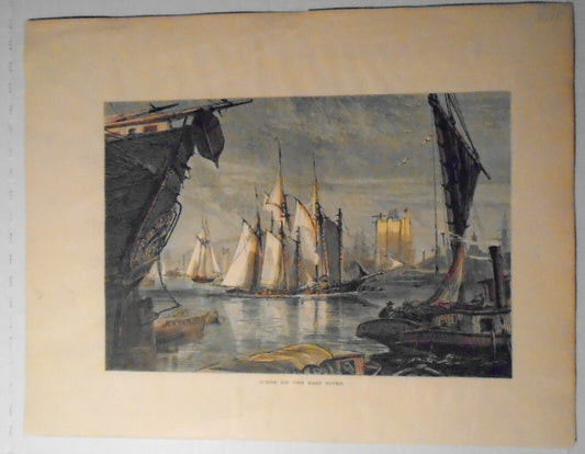 Scene On The East River, New York City - 1874 original hand-colored print