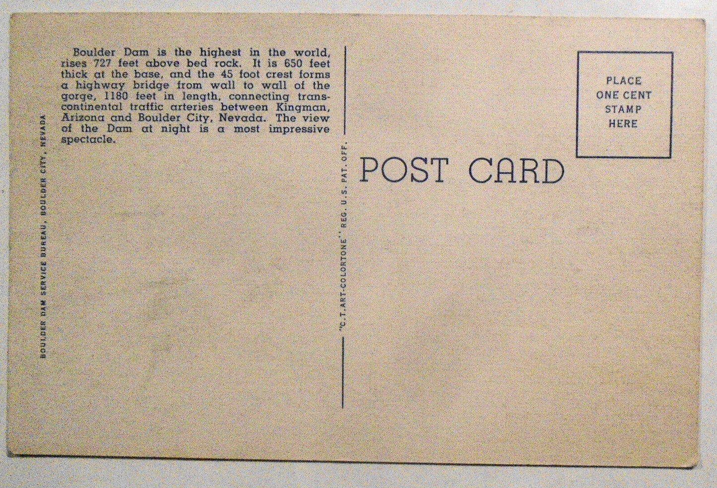 Boulder Dam, Barnegat Light, Horsehoe Falls 1940s -3 Antique Linen Postcards lot