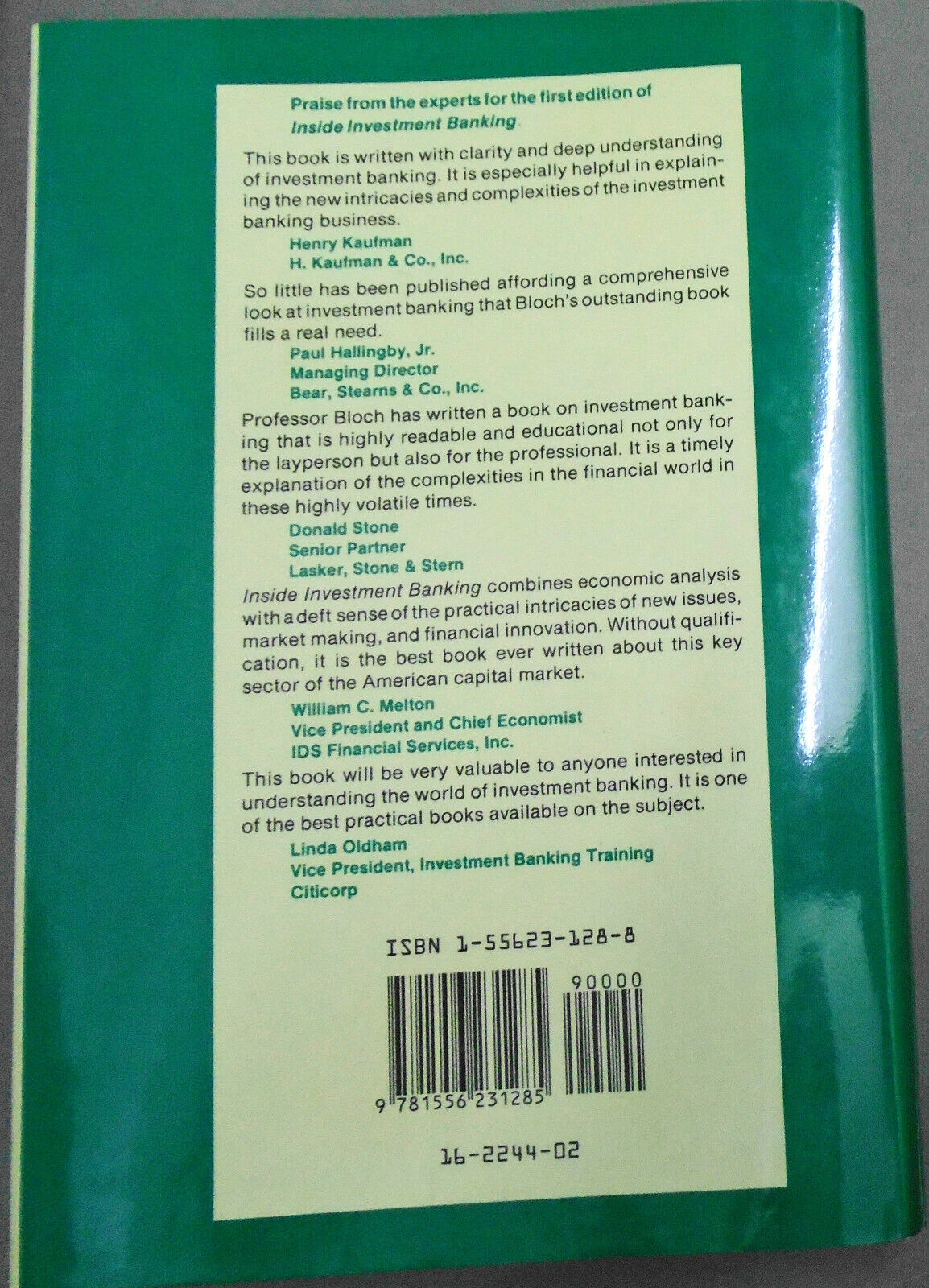 Inside Investment Banking, by Ernest Bloch. Second Edition, 1989. Hardcover Fine