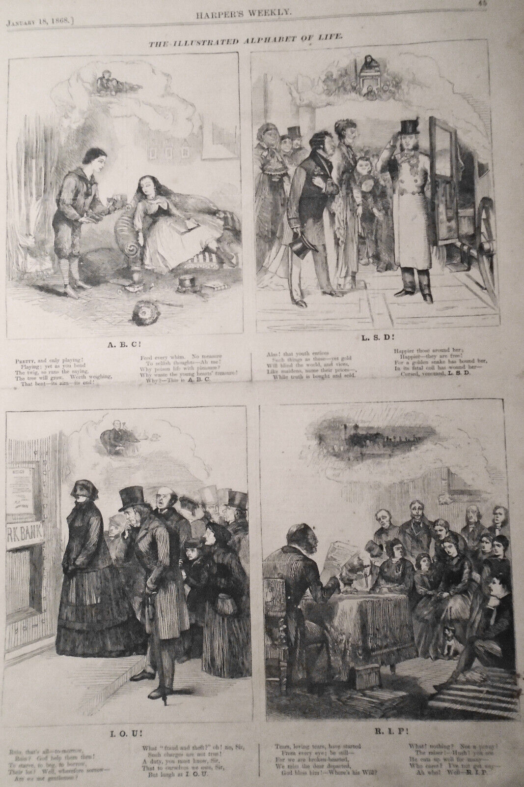 Harper's Weekly Jan 18, 1868 - Original - Clerkenwell Prison Explosion; Icebergs