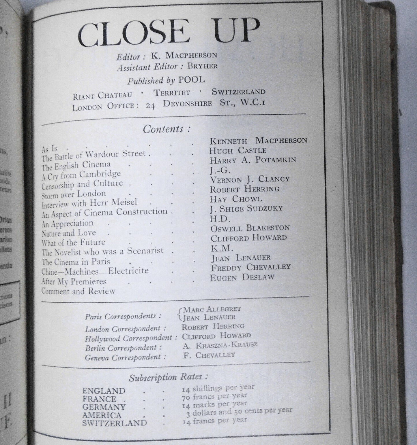CLOSE UP,  Vol. 4 - Jan - June, 1929. Bound volume of 6 issues. Film magazine