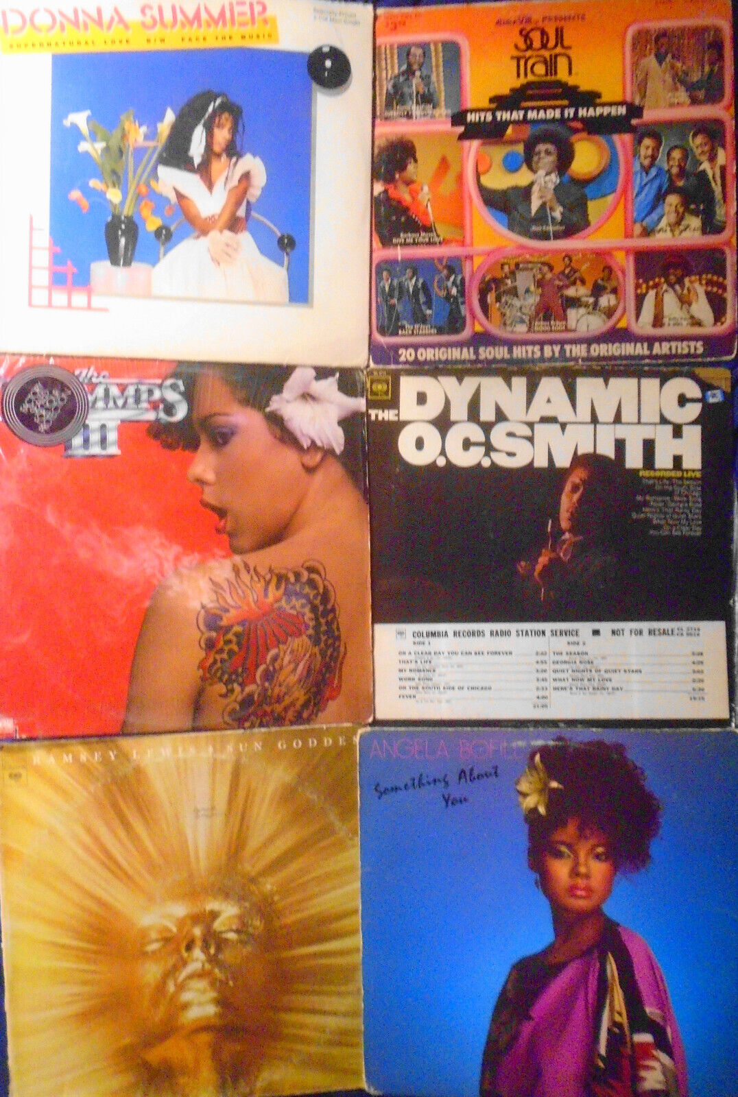 Lot of 6 R&B Soul vinyl LP record albums: Donna Summer, Tramps, Soul Train, etc