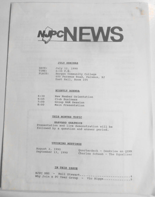 NJPC News, July 1990. New Jersey PC User Group newsletter