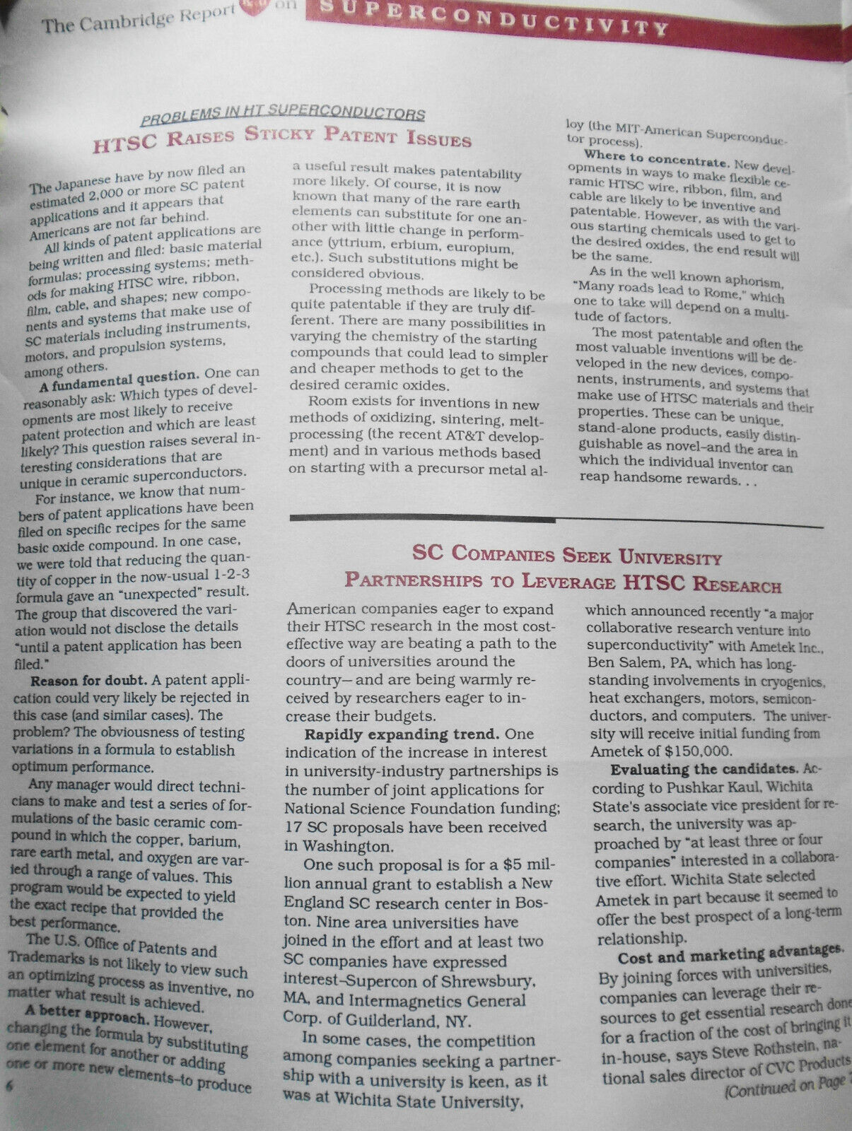 The Cambridge Report on Superconductivity, February 1988. David Gumpert, Editor