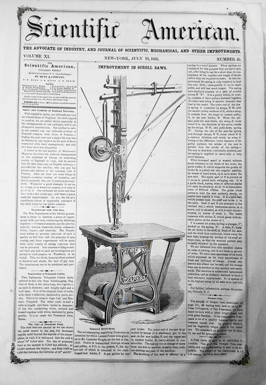 Scientific American, July 19, 1856. American vs European photographs; telegraphy