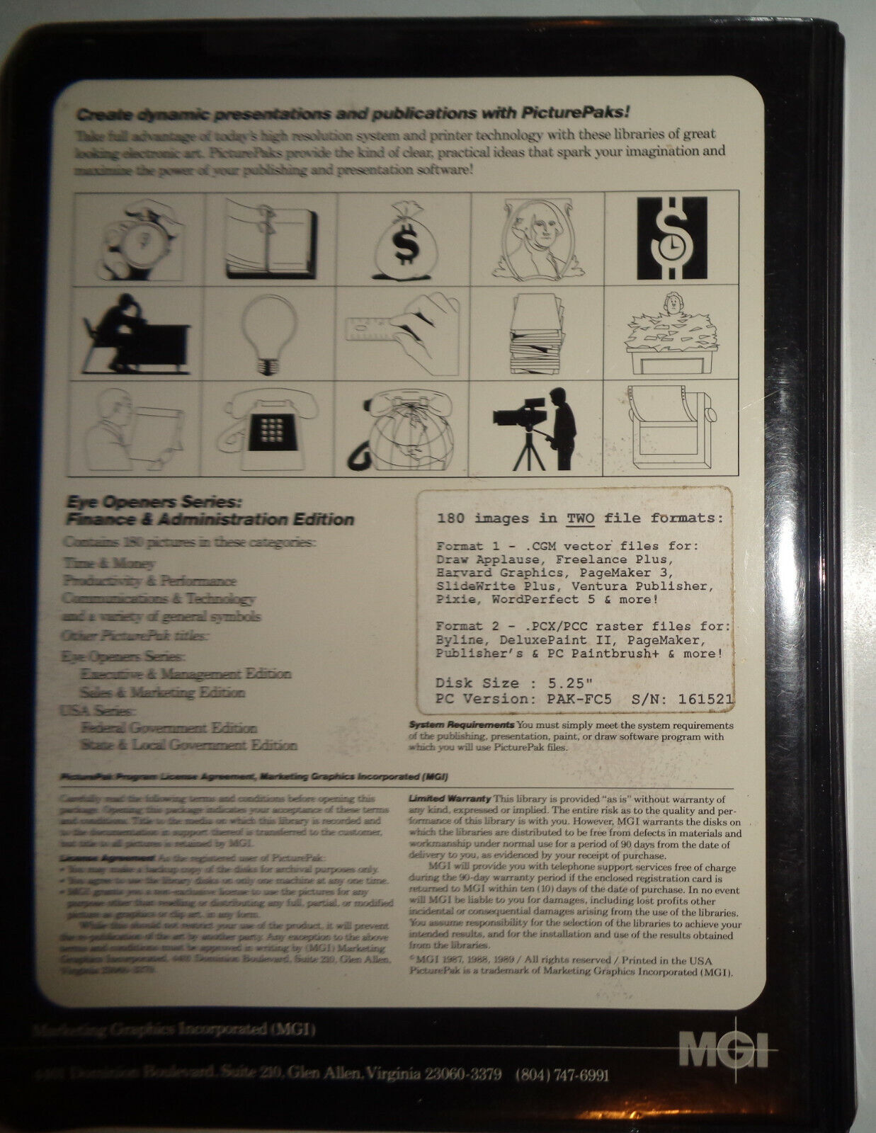 PicturePak: Finance & Administration Edition, by Eye Openers. 1987 - Unused.