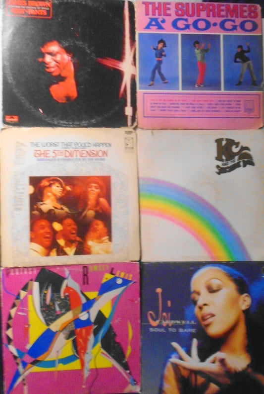 Lot of 6 R&B Soul vinyl LP record albums: James Brown, Supremes, Fifth Dimension