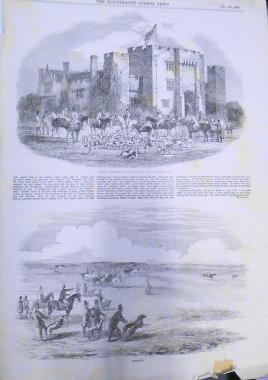 Hunting: The Meet At Hever Castle + Coursing 1855 Illustrated London News prints