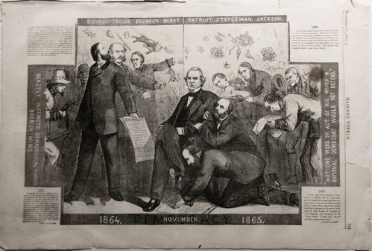 Boorish Tailor. Drunken Beast. Patriot. Statesman. Jackson. Harper's Weekly 1865