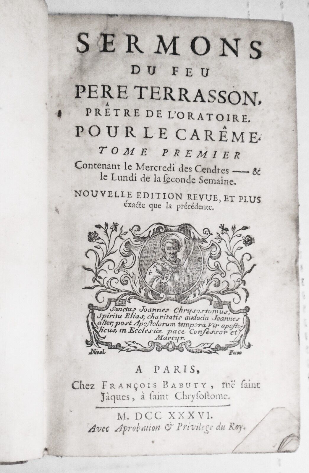 1736 Sermons du feu Pere Terrasson. Tome Premier