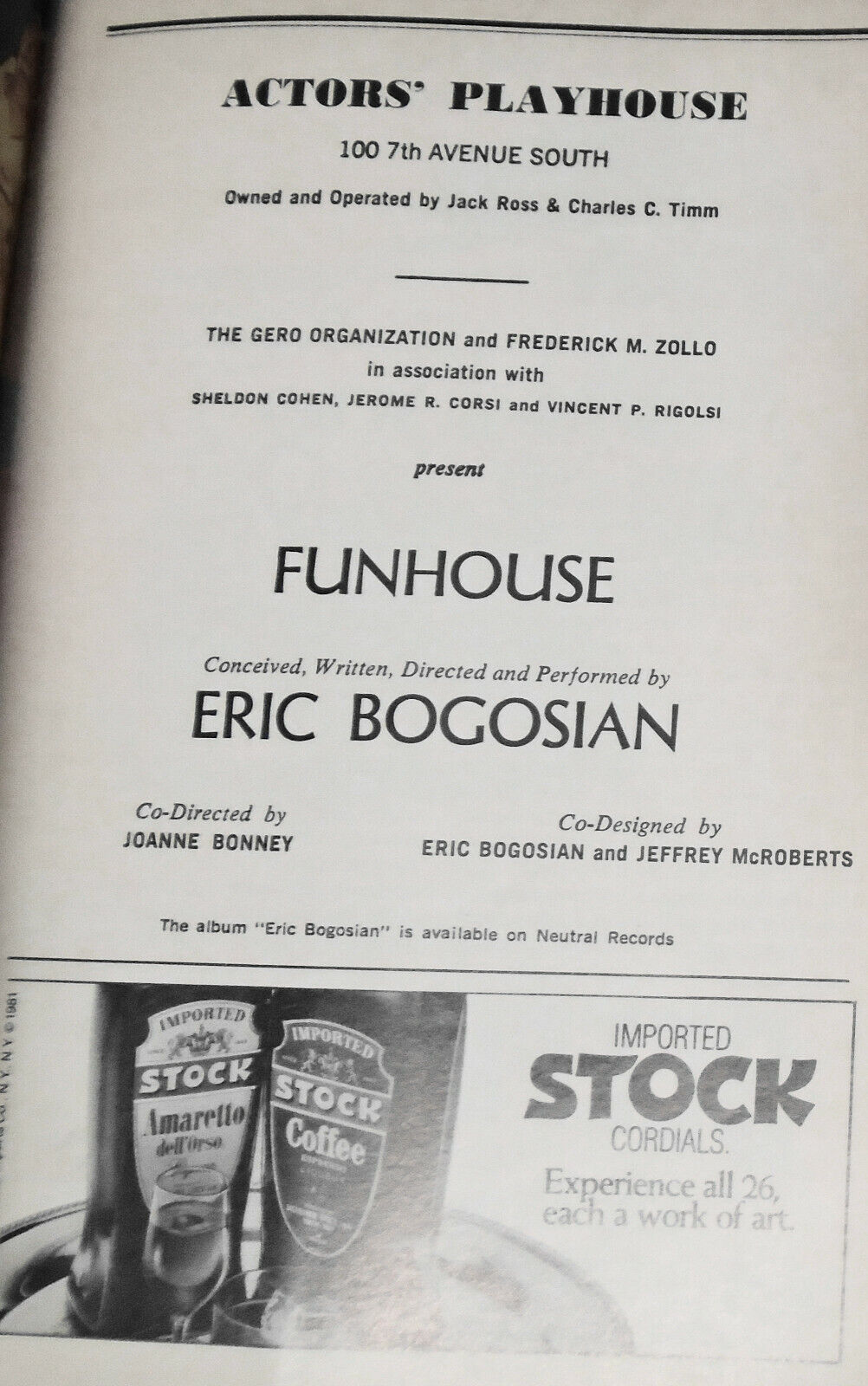 Funhouse (1983) and Drinking in America (1986) - 2 Eric Bogosian Playbills