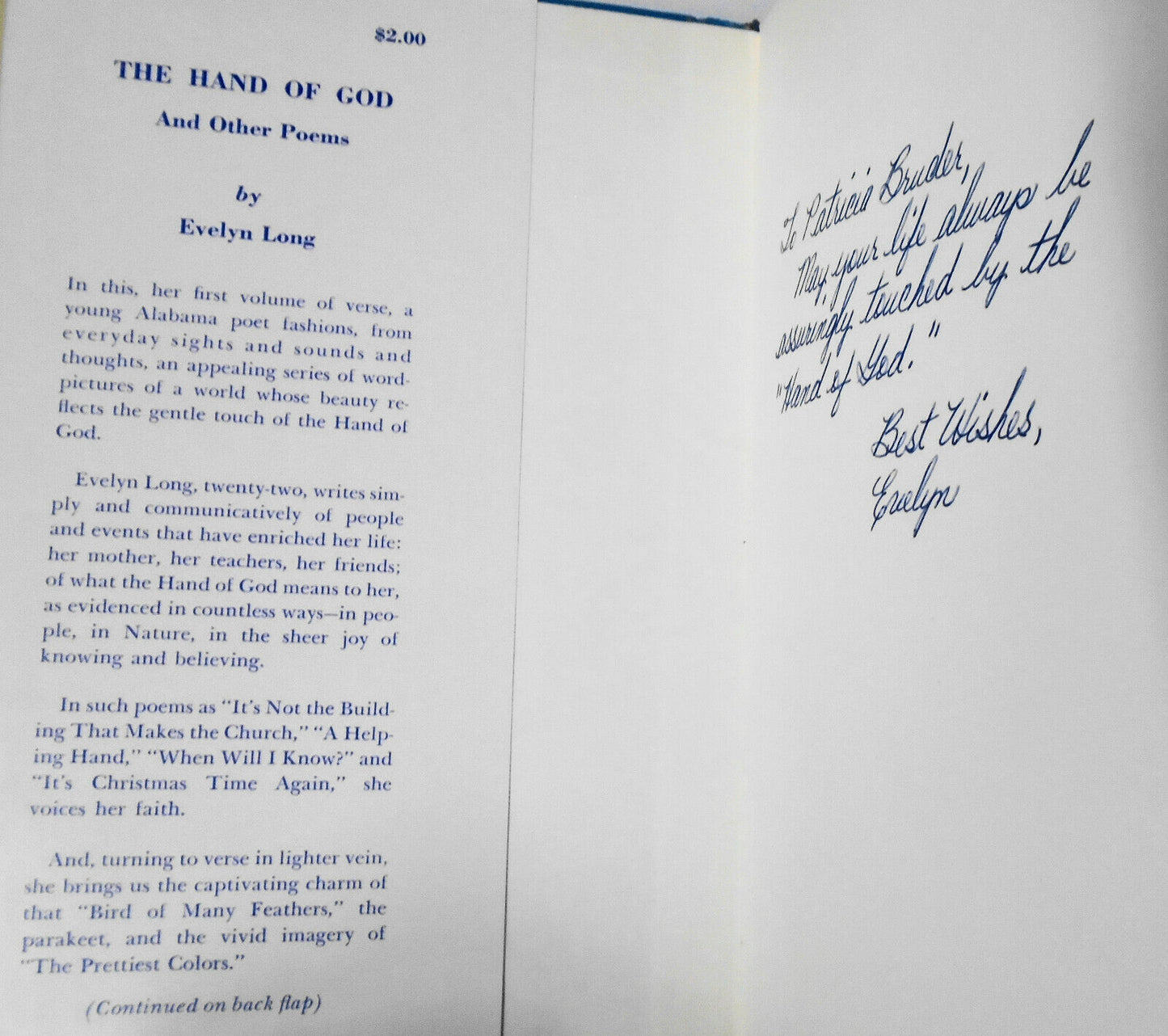 The Hand Of God - And Other Poems - SIGNED - by Evelyn Long. 1963 Hardcover 1st