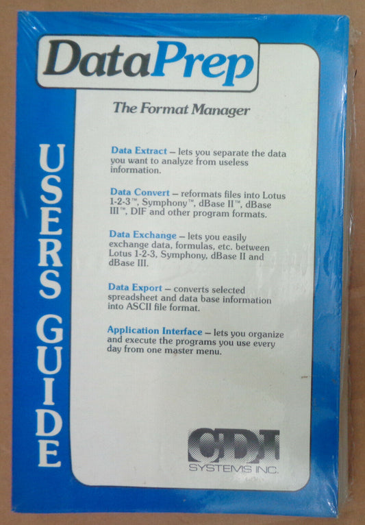 DataPrep: The Format Manager  by CDI SYSTEMS, 1985. Manual & Disks. NEW - SEALED