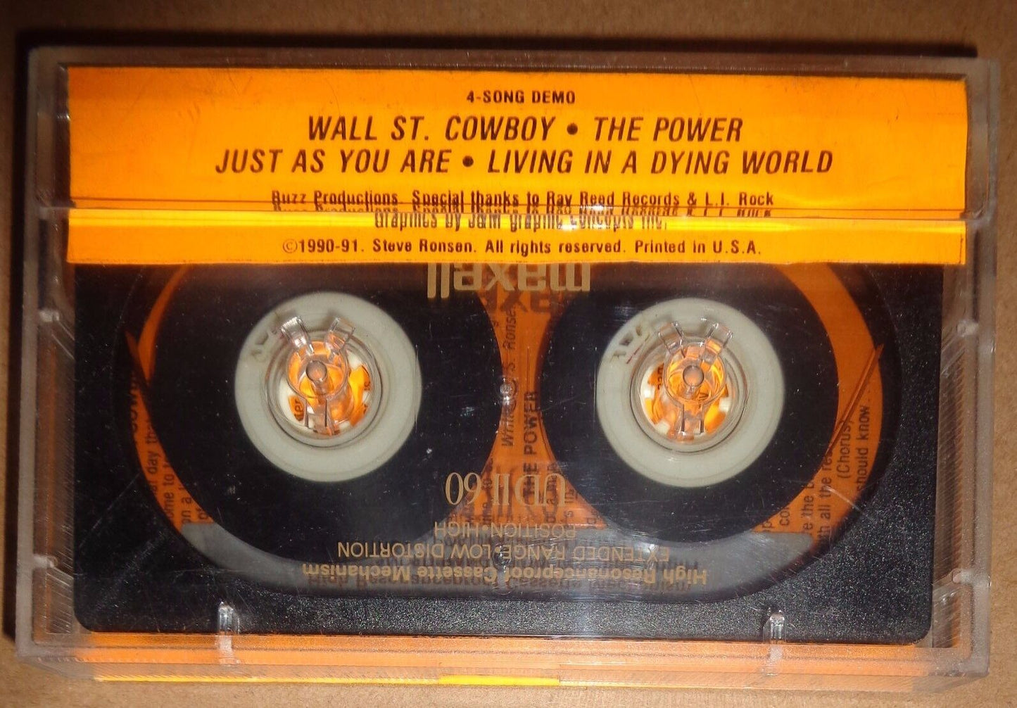 Steve Ronsen -  Rare 4-song demo cassette - 1991: Wall St. Cowboy, The Power...