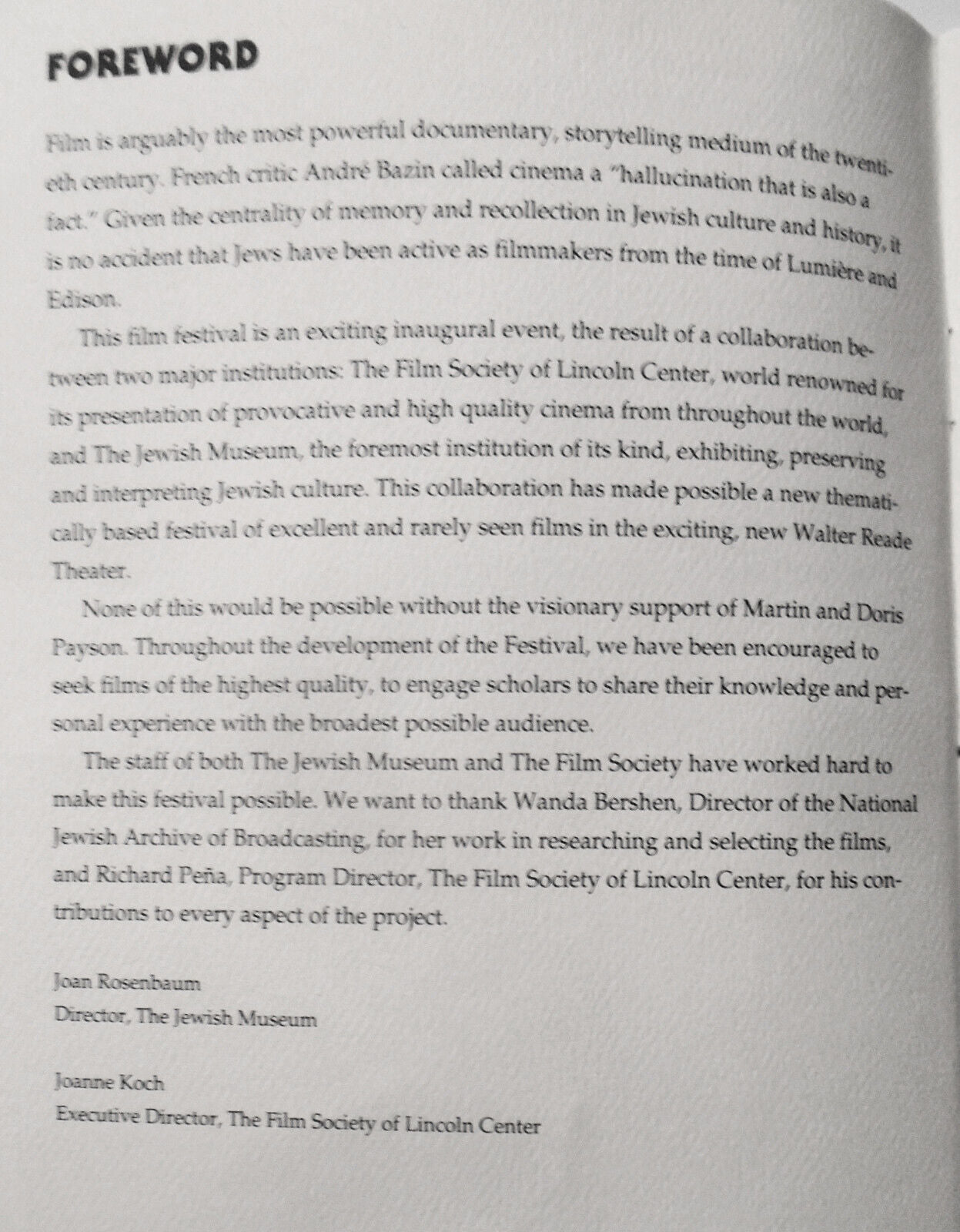 Reemergence Jewish Life in Eastern Europe - Film Festival 1992 Souvenir Program