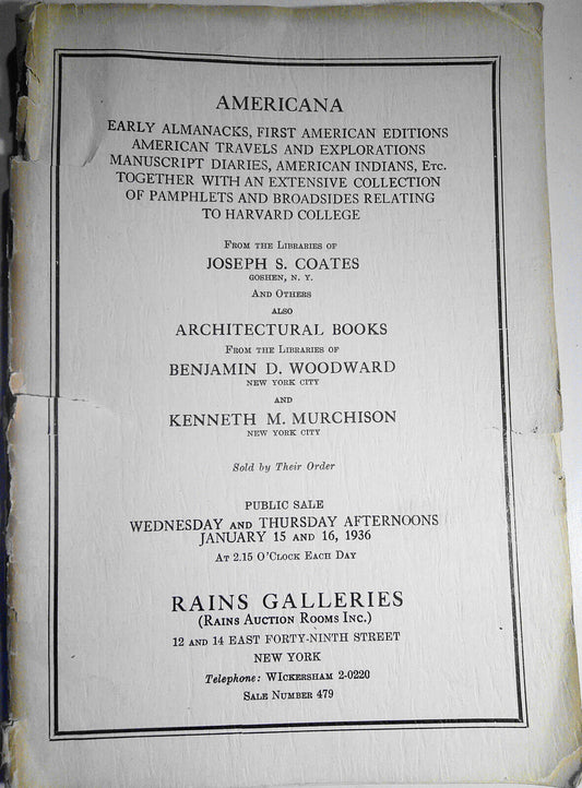 Americana: Early almanacks, 1st editions, American Indians  - Rains Gallery 1936