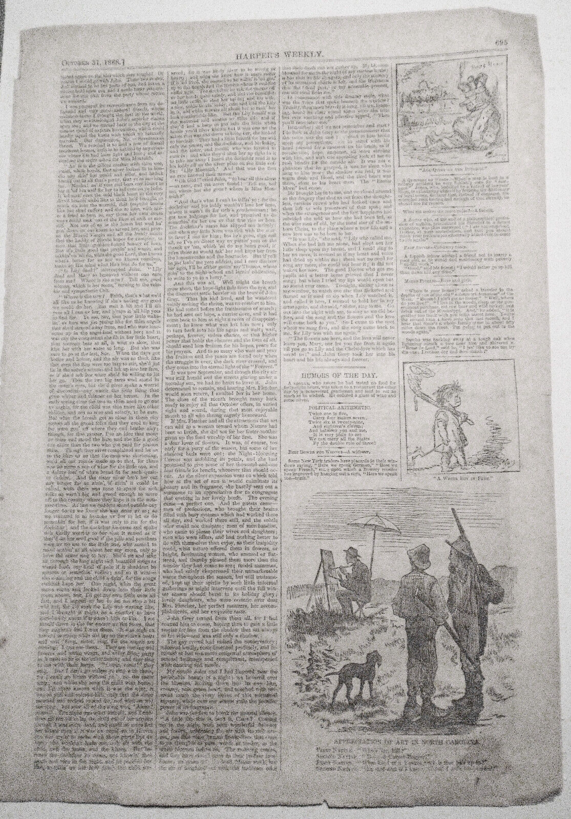 "Sunday At Sea" - Harper's Weekly, October 31, 1868 - Original, Full Page Print