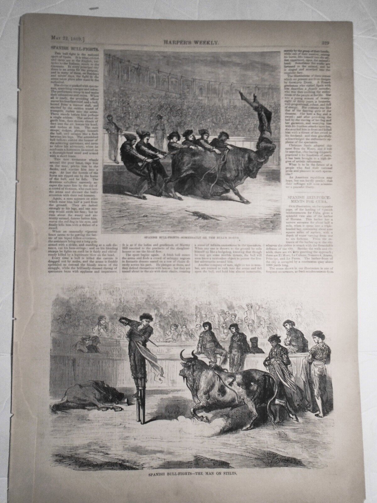 Spanish Bull-Fights: The Man on Stilts + Somersault on Horns - HW original print