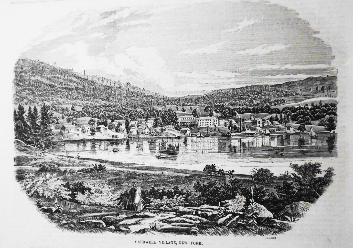 Caldwell Village, New York - Gleason's Pictorial, 1852. Original, Story & Print