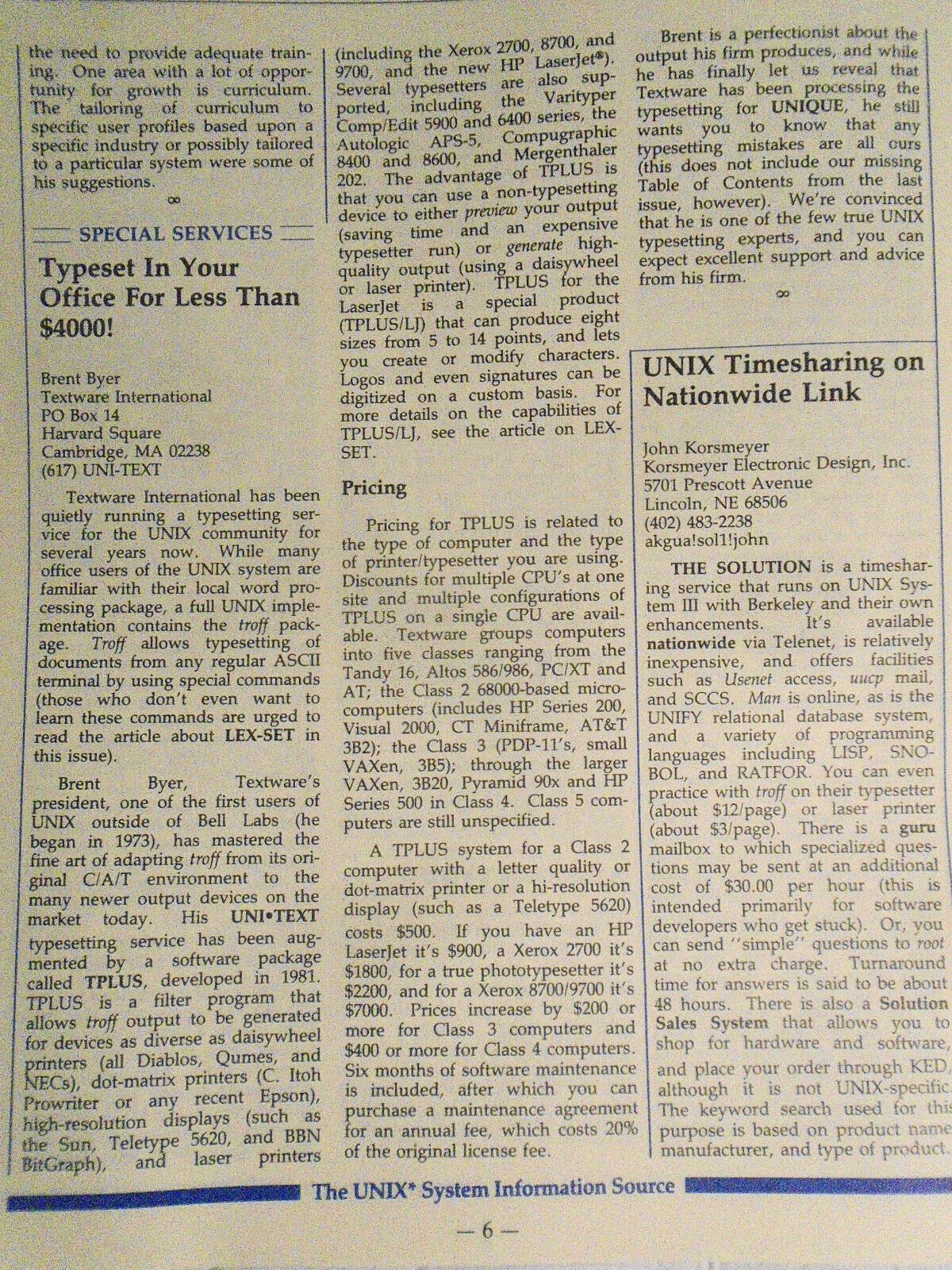 UNIQUE,  Vol. 3, No.  10, 1984 - The UNIX System Information Source.