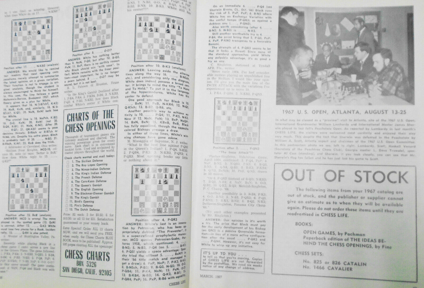 Chess Life, March 1967 - Petrosian on Piatigorsky Cup, Bobby Fischer, etc..