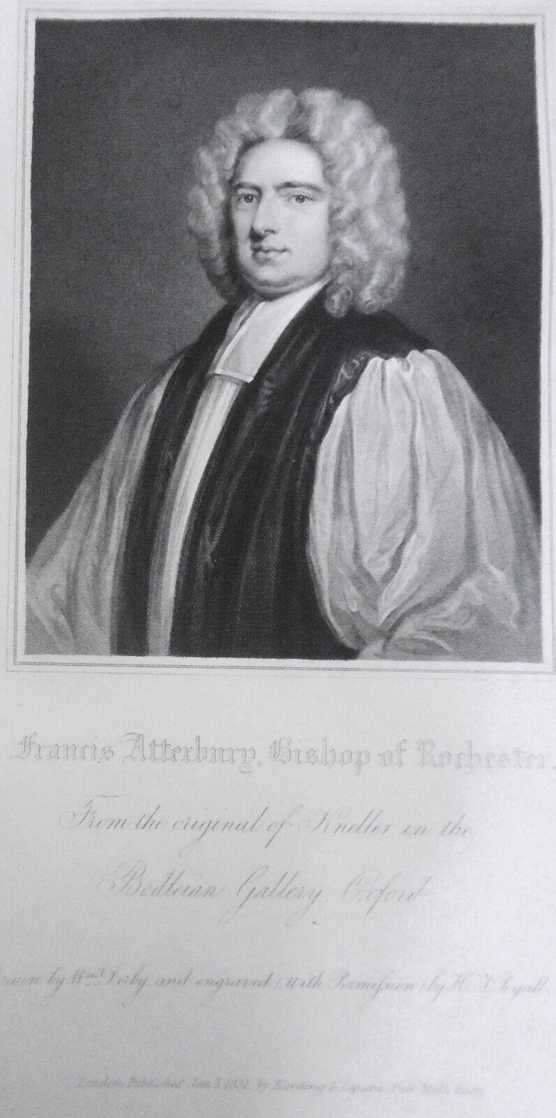 1834 Francis Atterbury - original engraving from Lodge's Portraits. 17x11 inches