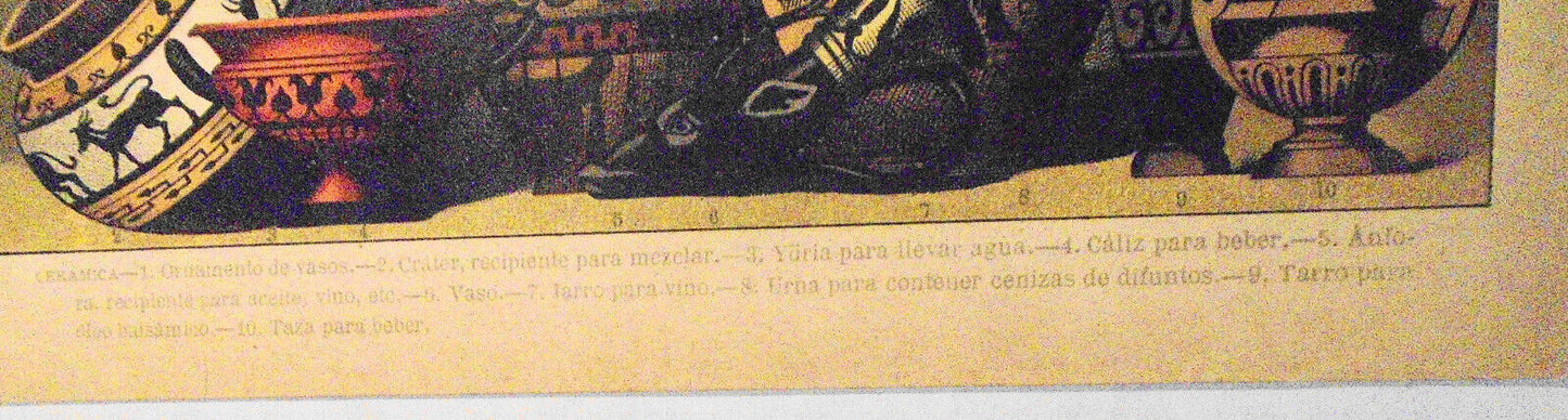 Grecia: Ceramica - Ornamento de vasos, etc.  - lithograph, ca. 1890. Barcelona.