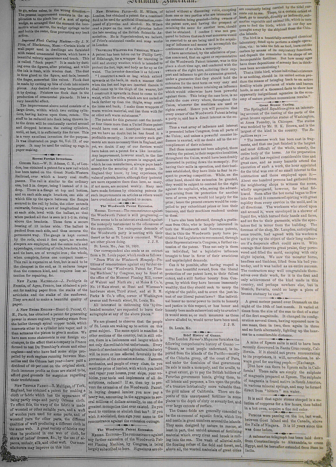 Scientific American, February 9, 1856. Machines for Marble Sawing & Weaving Wire