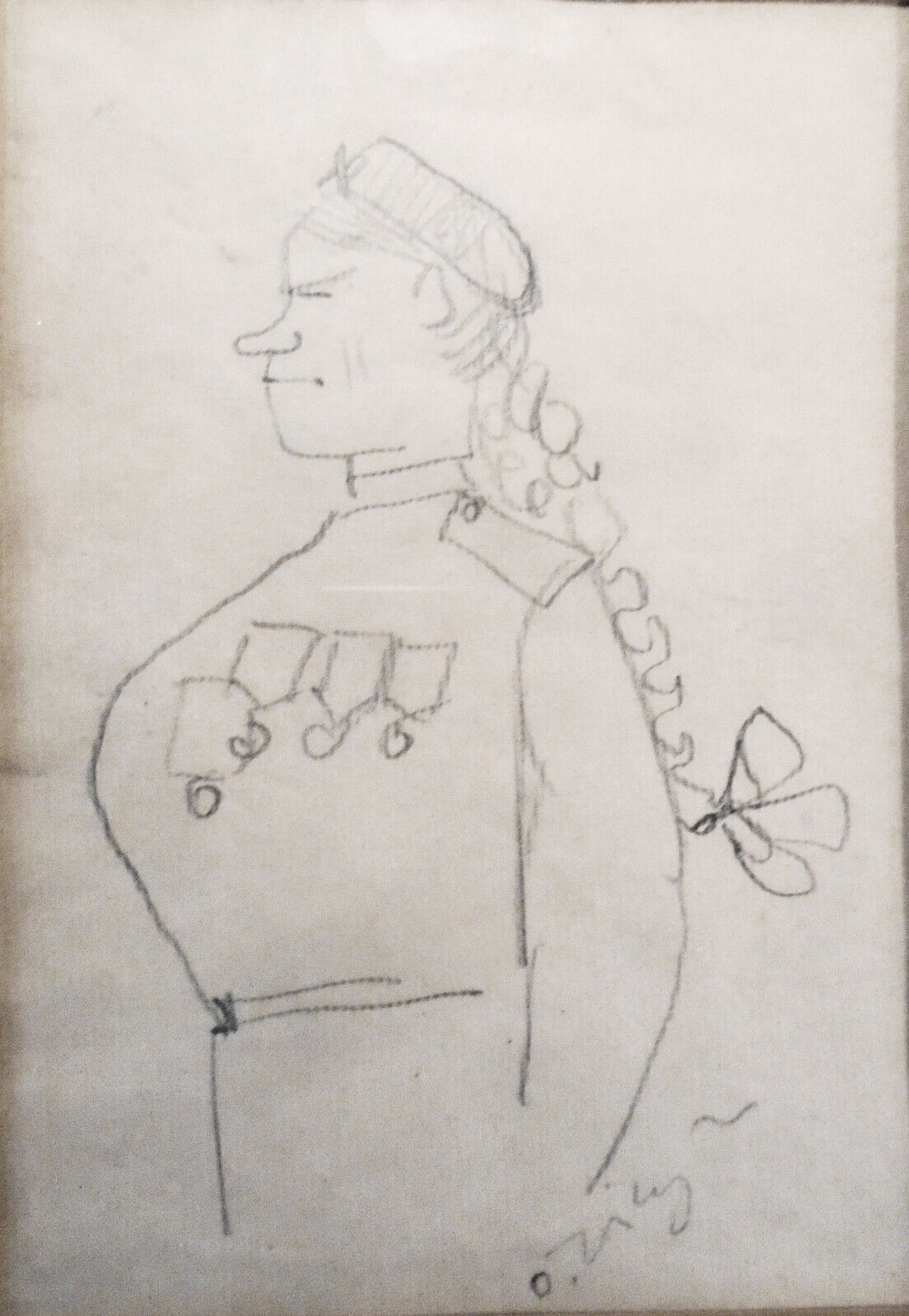 Oleg ZINGER (Russian/French, 1909-1998) : Woman Soldier - Original Pencil Sketch