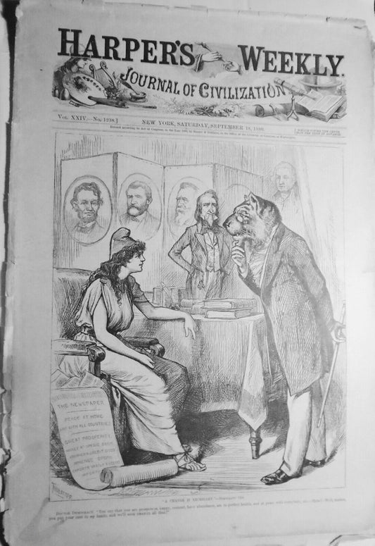 HARPER'S WEEKLY September 18,  1880 - The Obelisk; Out of the Deep; Politics etc
