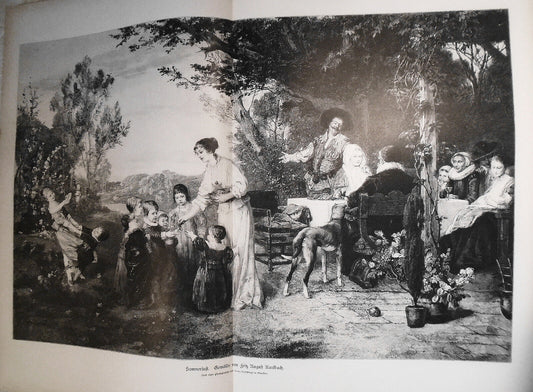 Sommerluft, Gemälde von F A Kaulbach  --  1884 original antique print, 22x16 in.