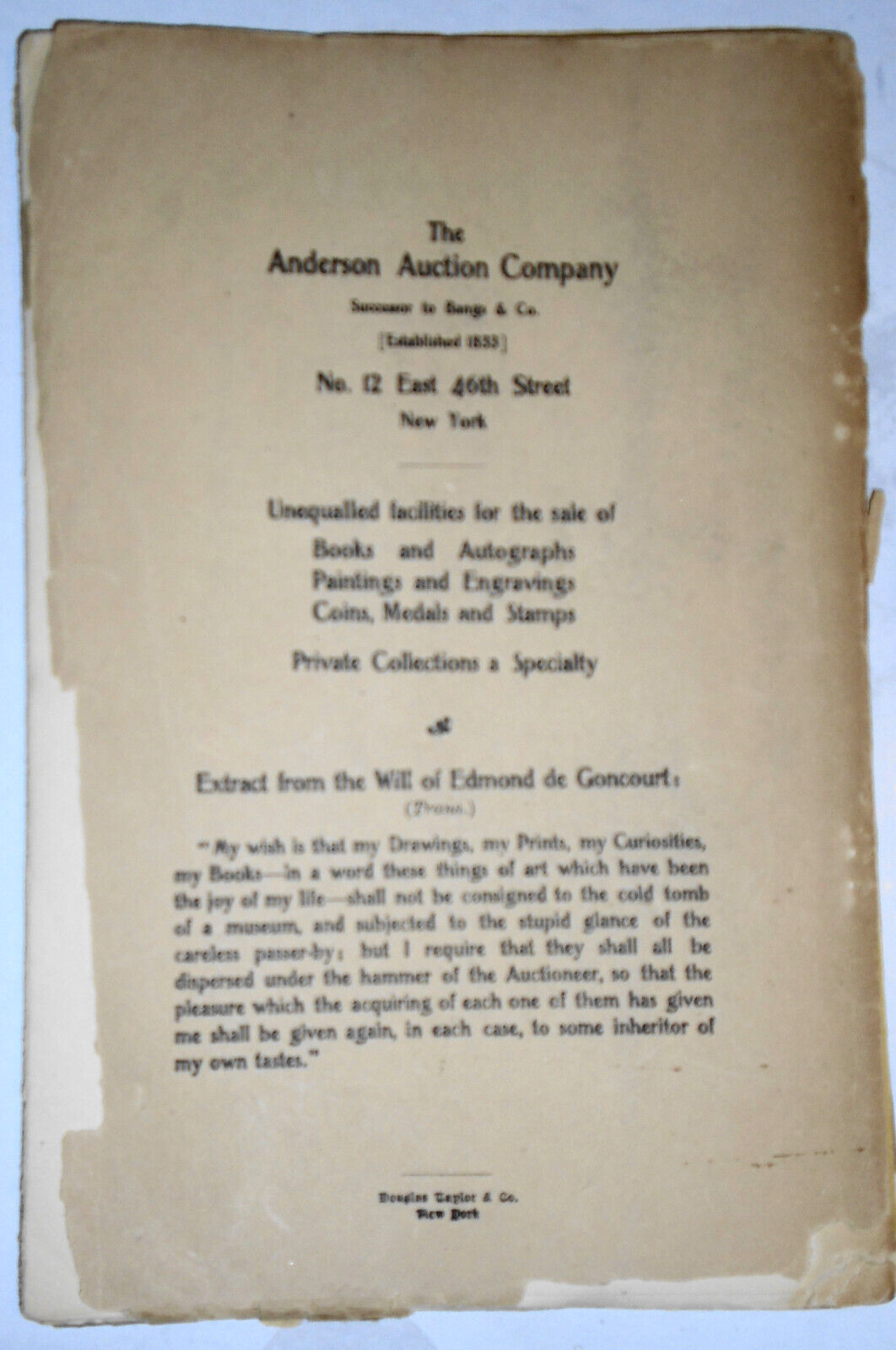 Catalogue of the library of Mrs. Constance E. Poor 1909 Anderson Auction Company