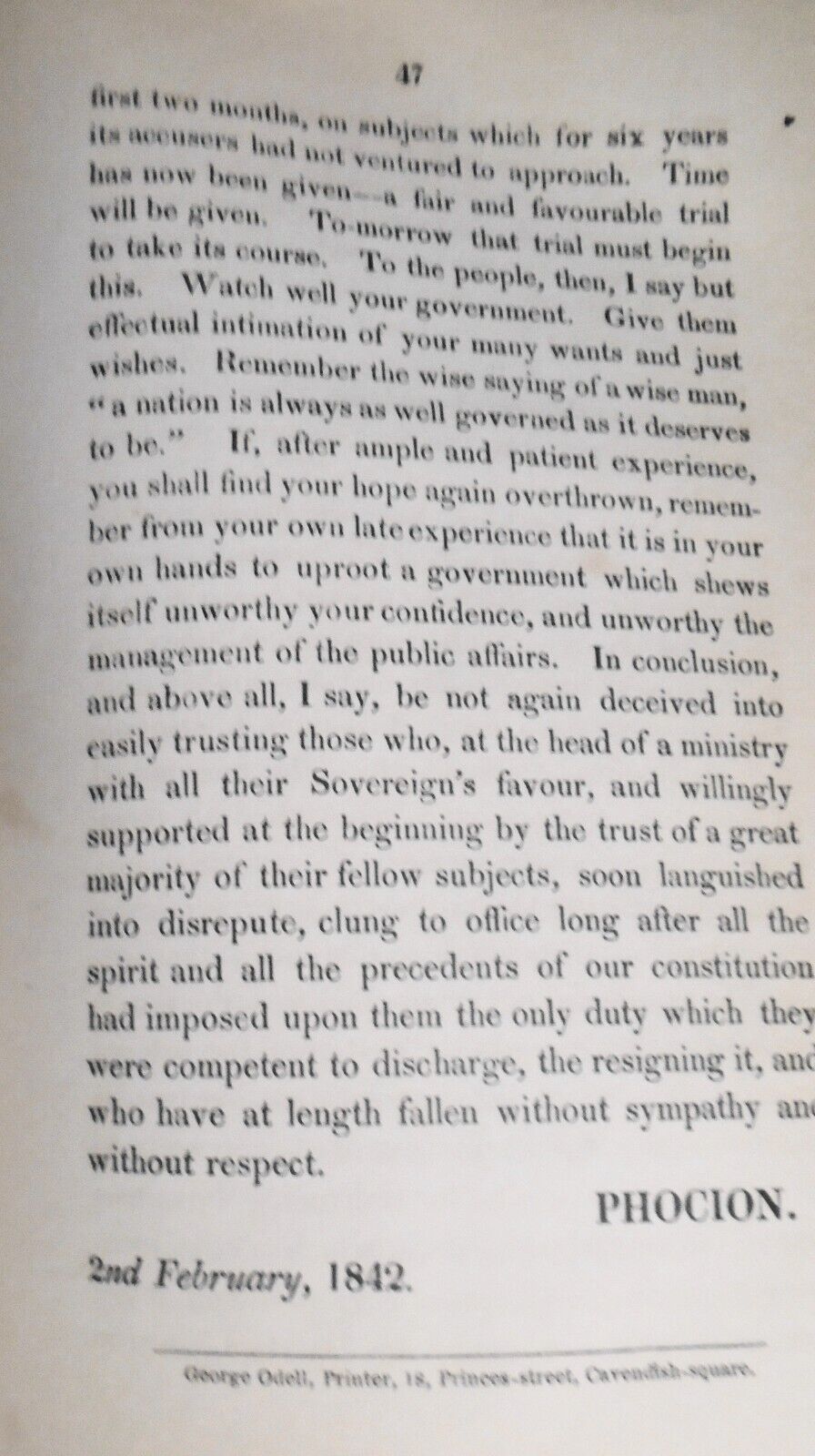 1842 Remarks on conduct of the late Government... in letter to Lord John Russell
