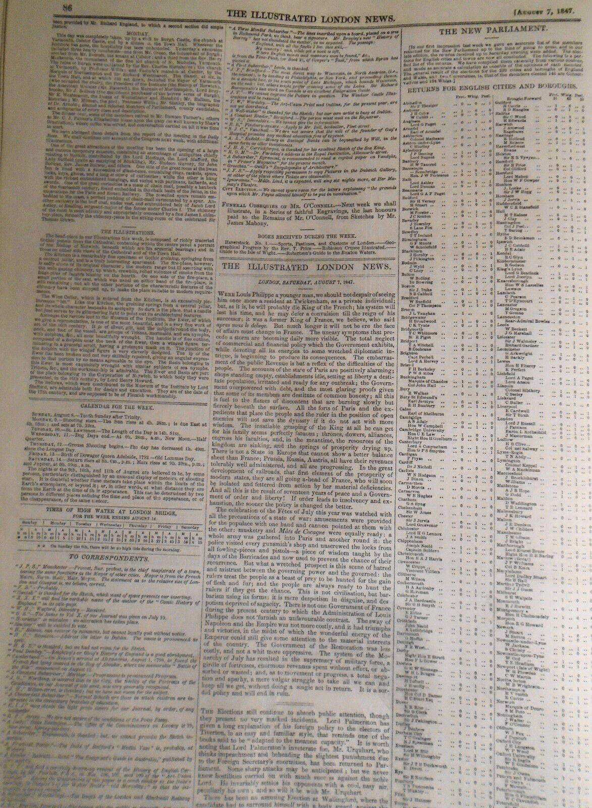 The Illustrated London News August 7, 1847. Middlesex elections; Oyster dredging