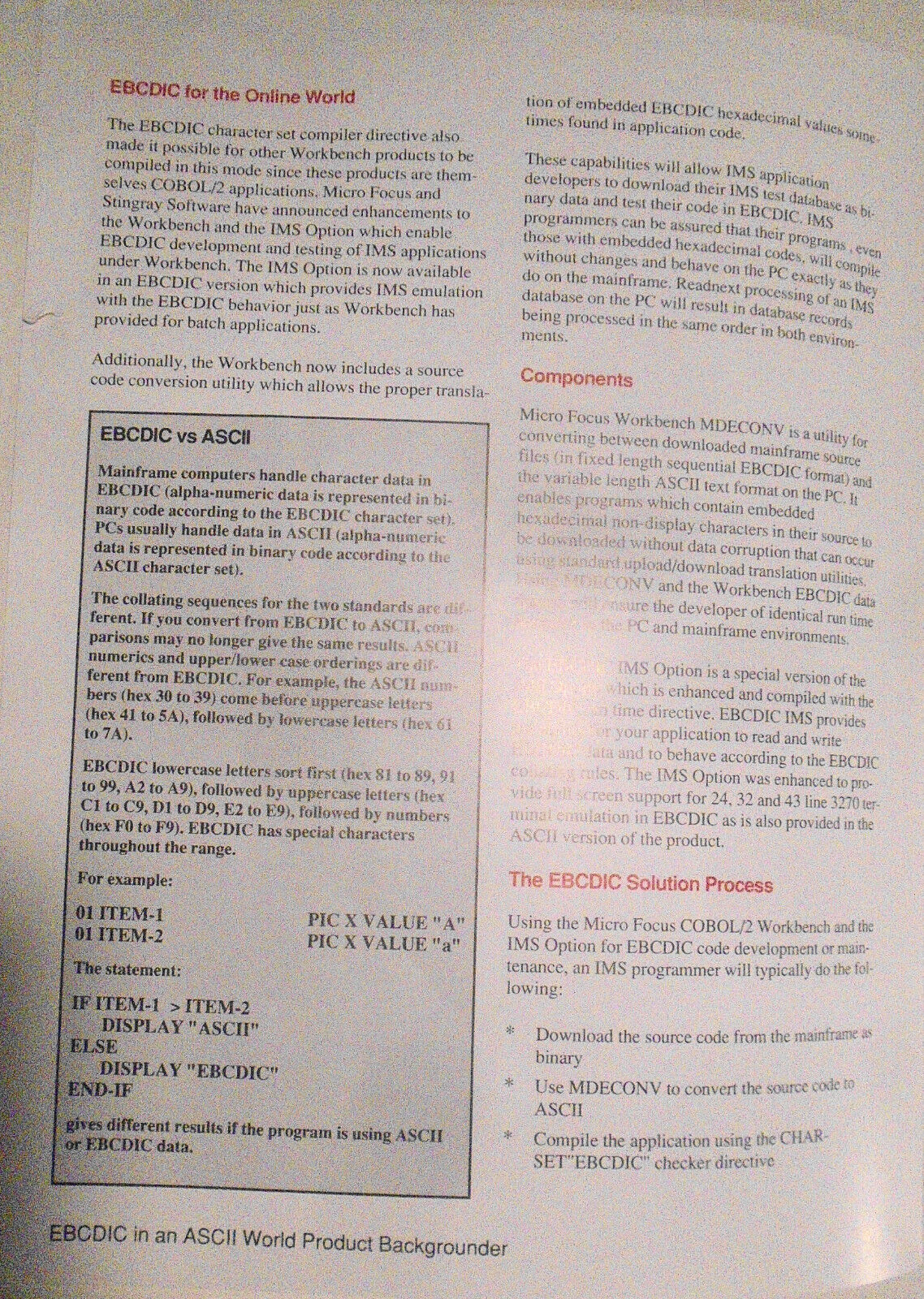 Micro Focus COBOL - 4 Brochures, 1989: Dialog System, 370 Assembler, Data Tools