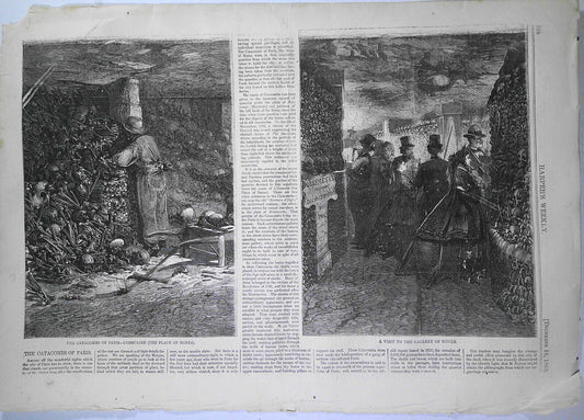 The Catacombs of Paris - Harper's Weekly December 16, 1865 original prints