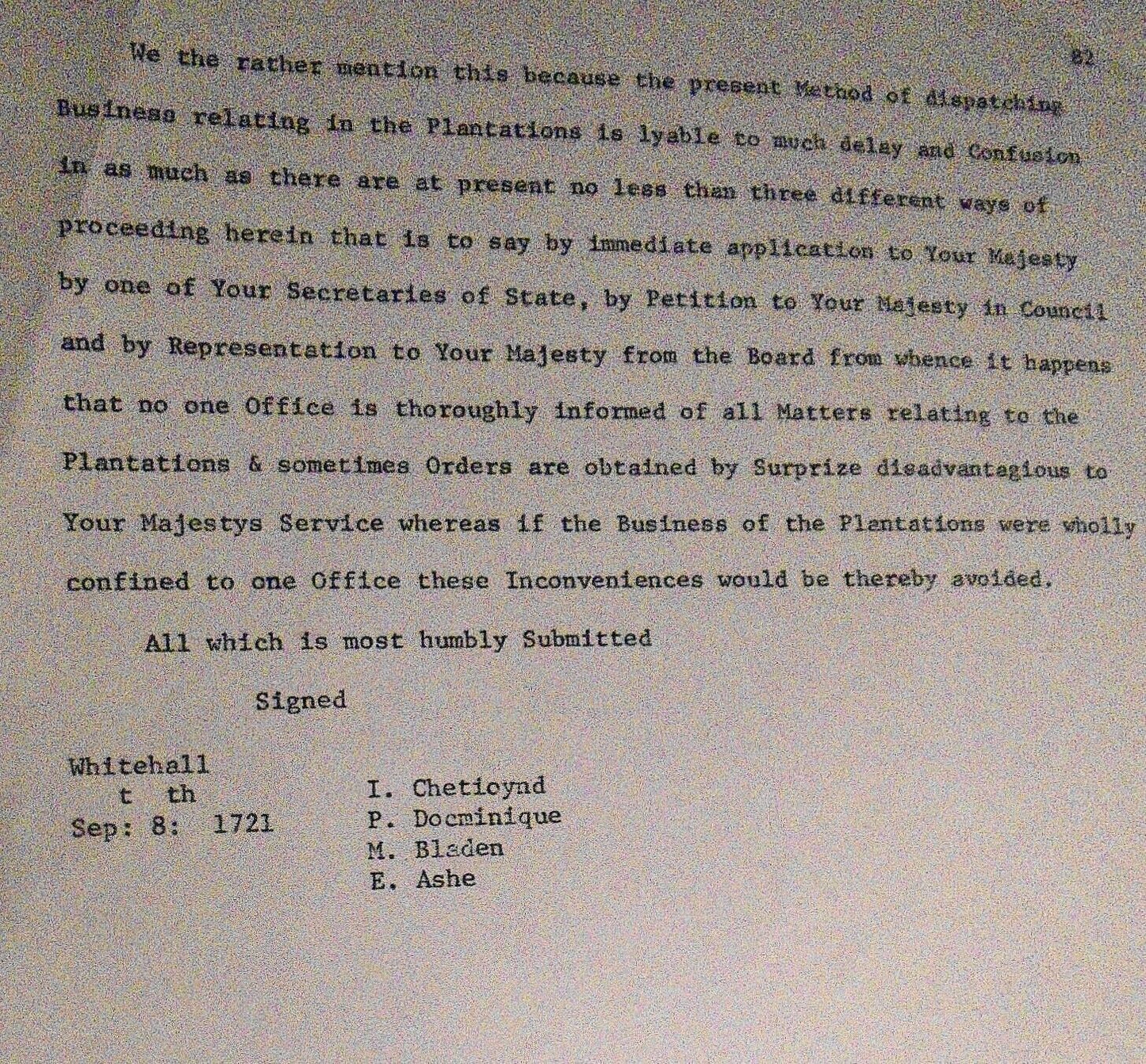 State of Your Majesty's Plantations on the Continent North America 1721 - TYPED