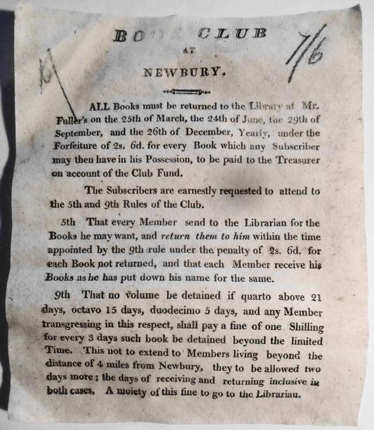 Book Club at Newbury (England) Regulations Ex Libris Bookplate
