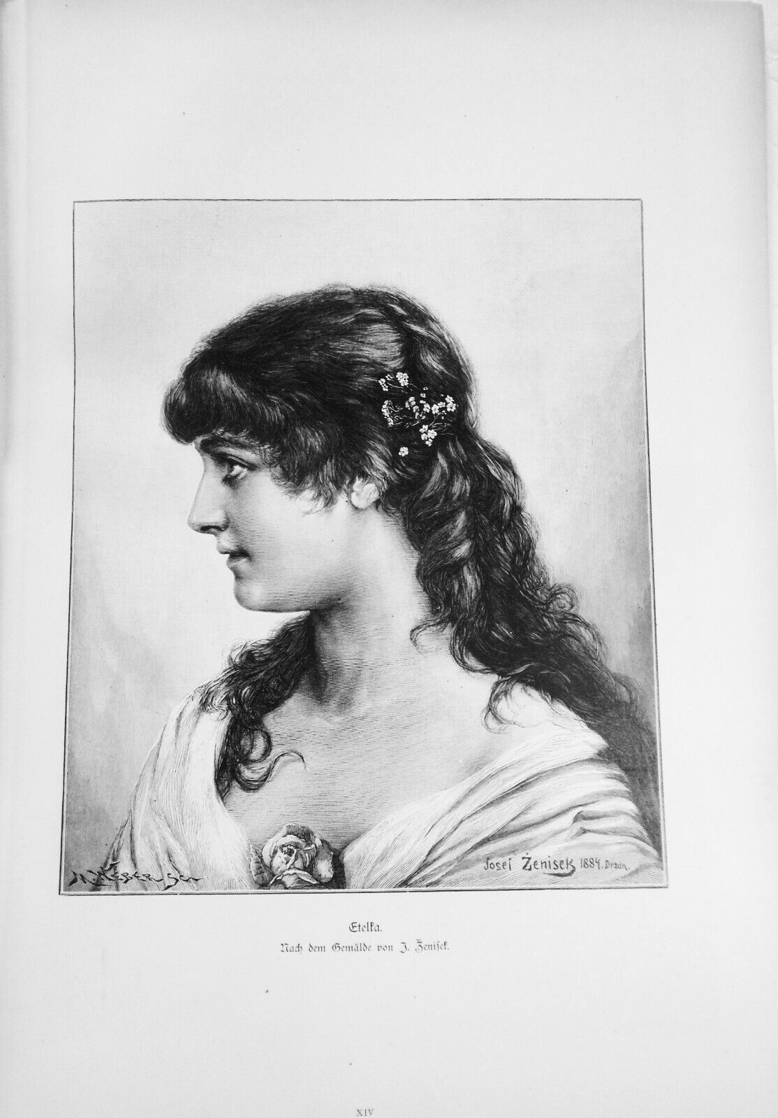 Etelka, by Joseph Zenisek. 1886 - Original antique print