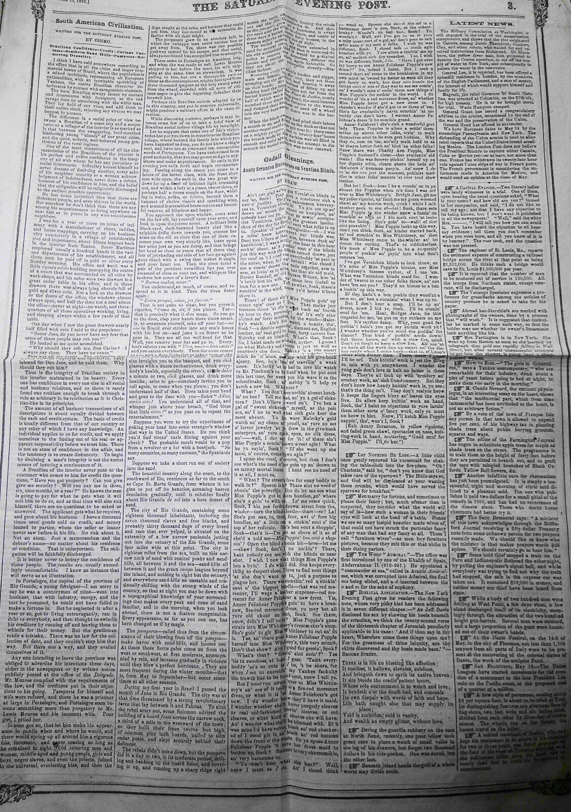 Saturday Evening Post, June 10, 1865 - General Lee in London, etc