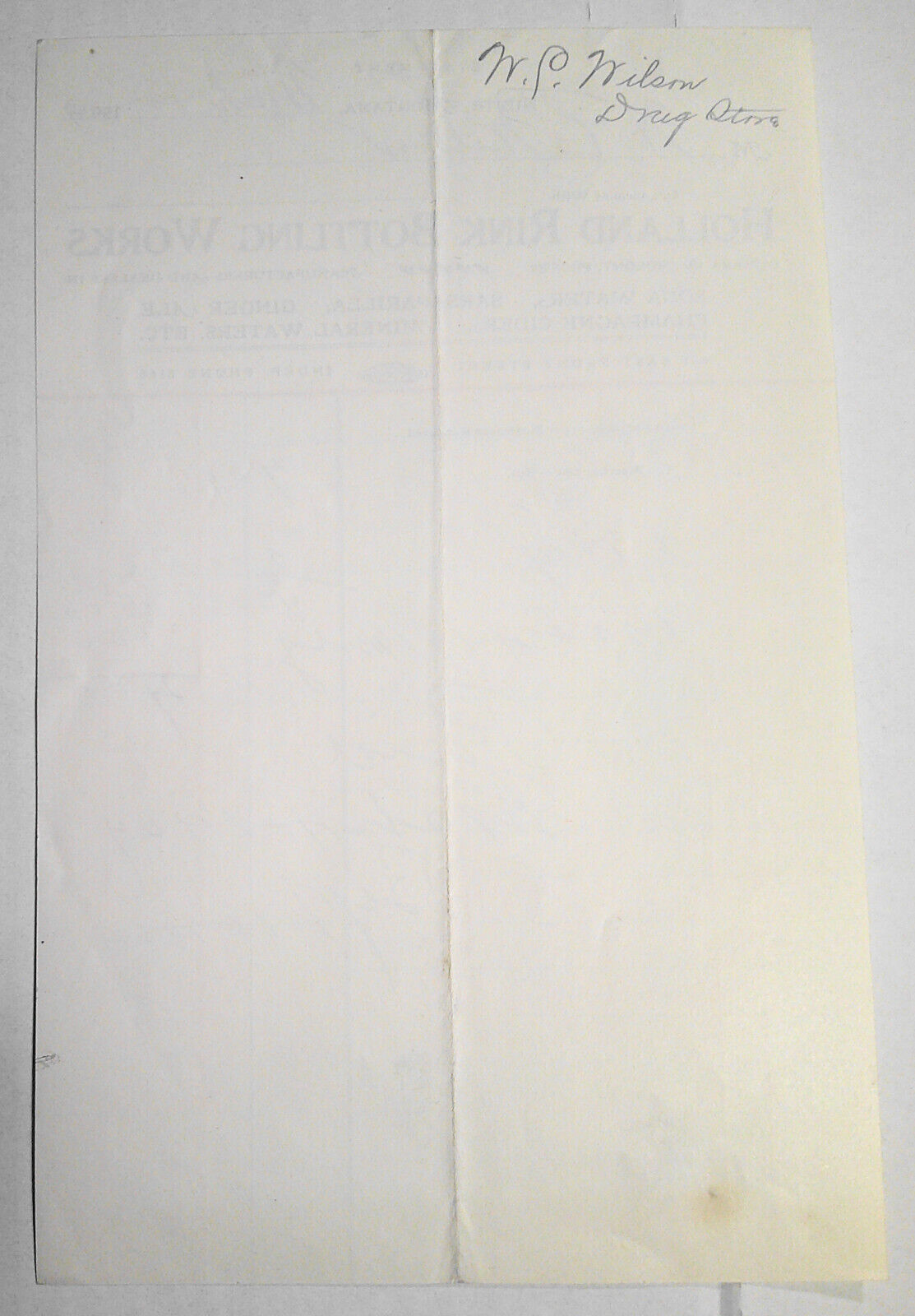 1909 Holland Rink Bottling Works Butte Montana - Billhead - for merchandise