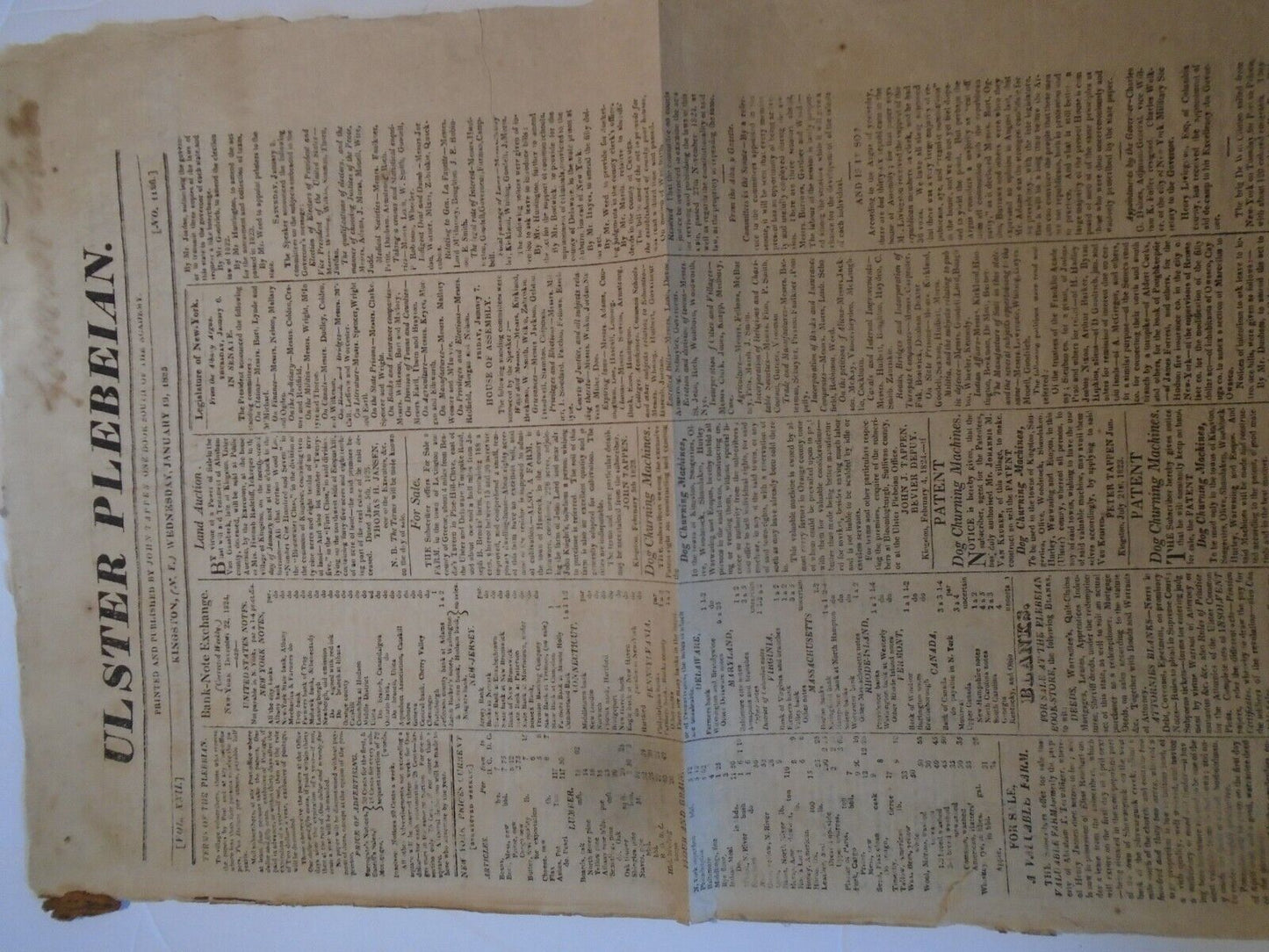 Albany Daily Advertiser January 7, 1825. New York Governor DeWitt Clinton's copy