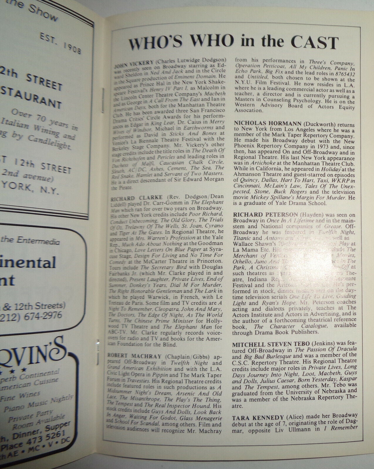 Looking-Glass - Souvenir Program - New York: Entermedia Theatre, 1982.