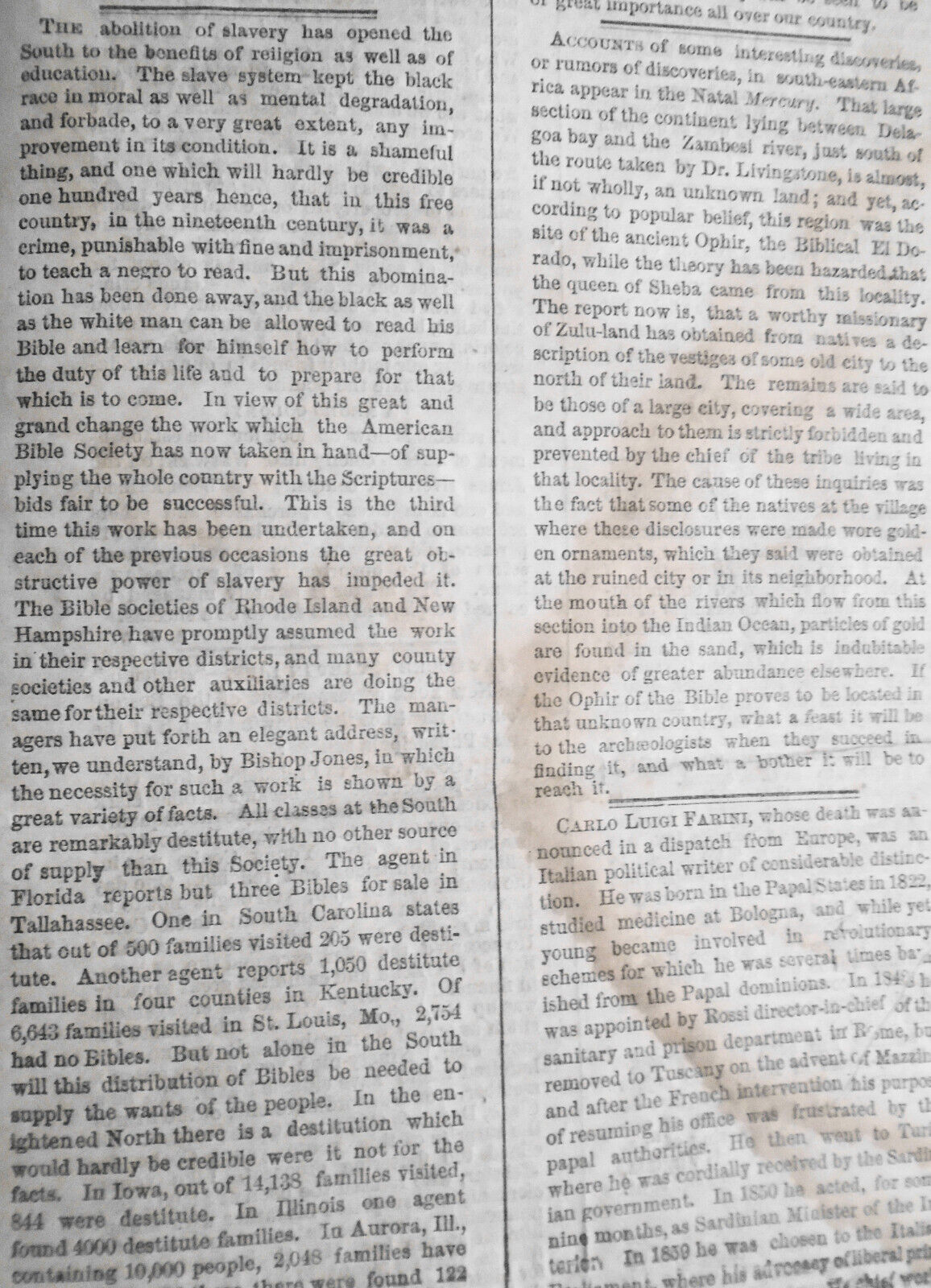 [Slavery] Supplement To The Connecticut Courant, August 25, 1866