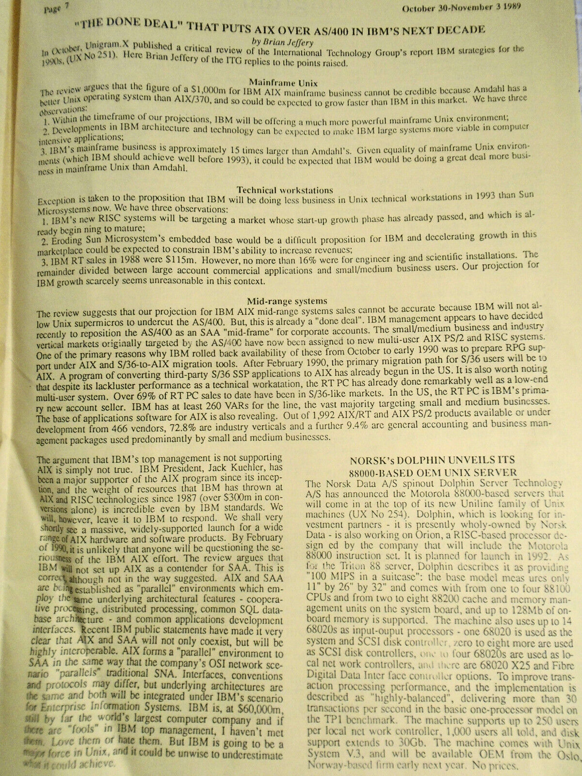 Unigram-X, #255 - Oct 30, 1989 - weekly  newsletter for UNIX community worldwide