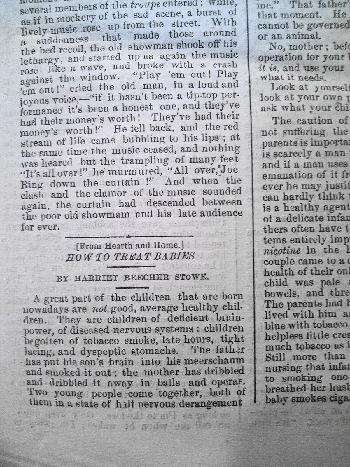 Harriet Beecher Stowe on Babies; Kentucky Blacks -Supplement To the Courant 1869