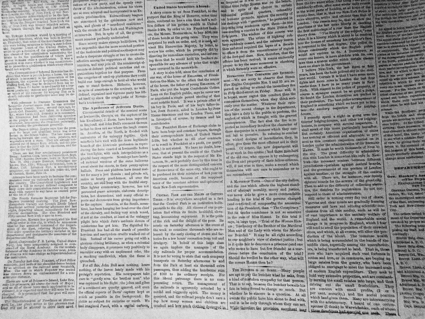 The New York Times, Sunday July 16, 1865. Civil War; Miss Harris Insanity Trial