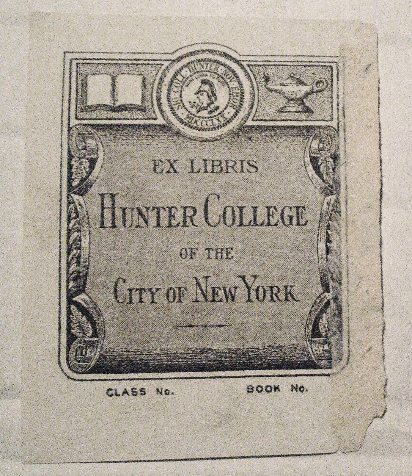 Hunter College, of the City Of New York Ex Libris Bookplate