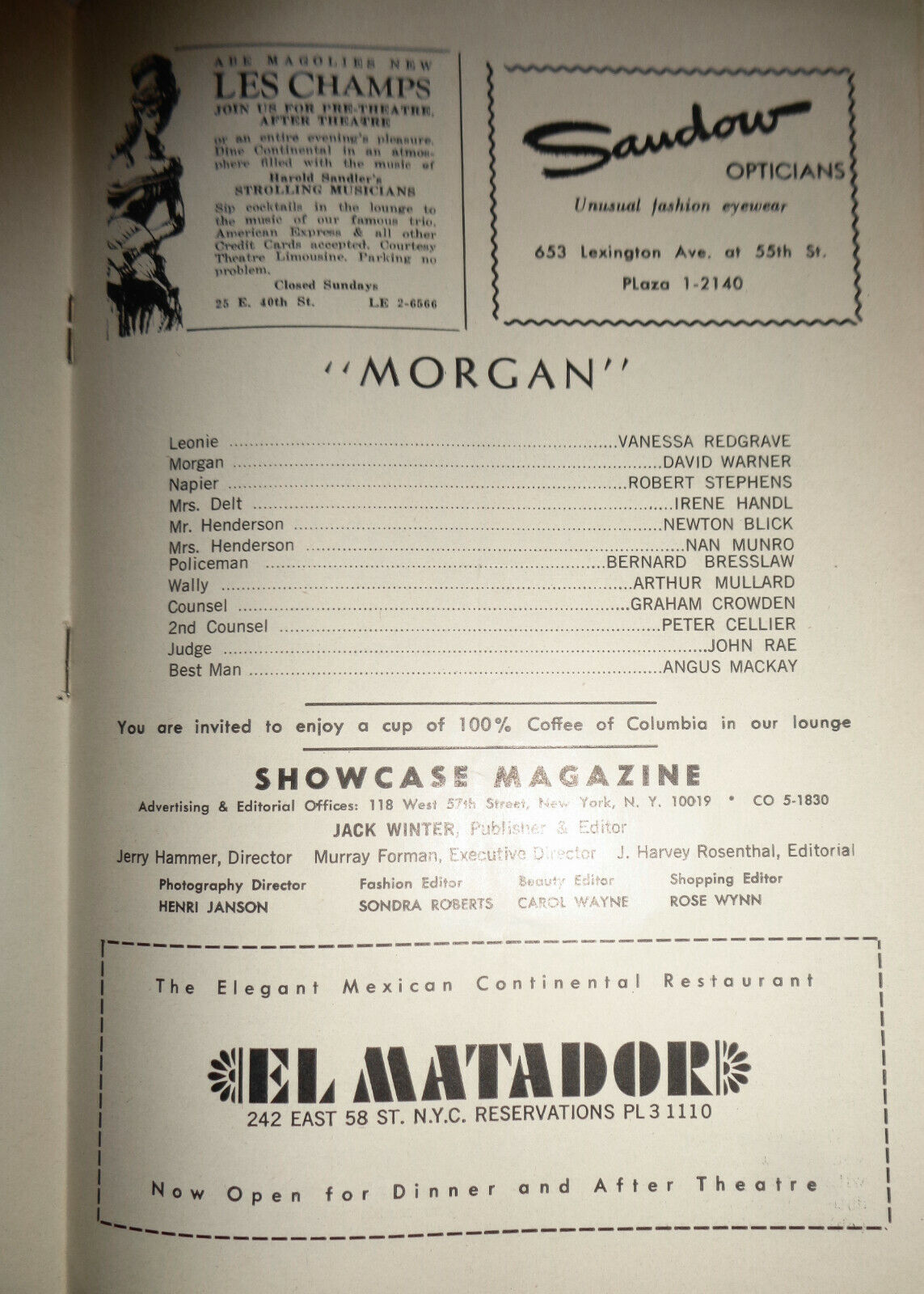 MORGAN! - SHOWCASE - MAY 1966 - VANESSA REDGRAVE - MAGAZINE FOR ART THEATREGOERS